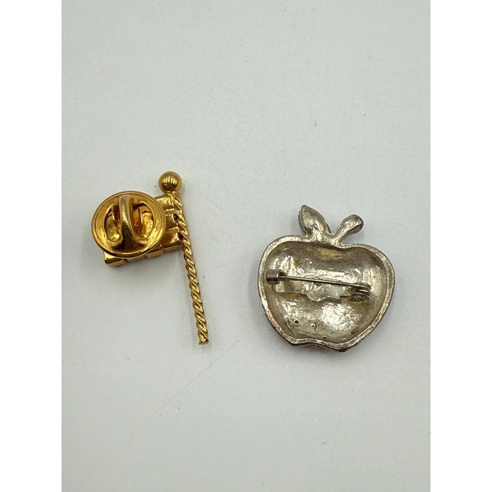 Vintage‎ Patriotic Brooch Lot American Flag & Apple Rhinestone Pins